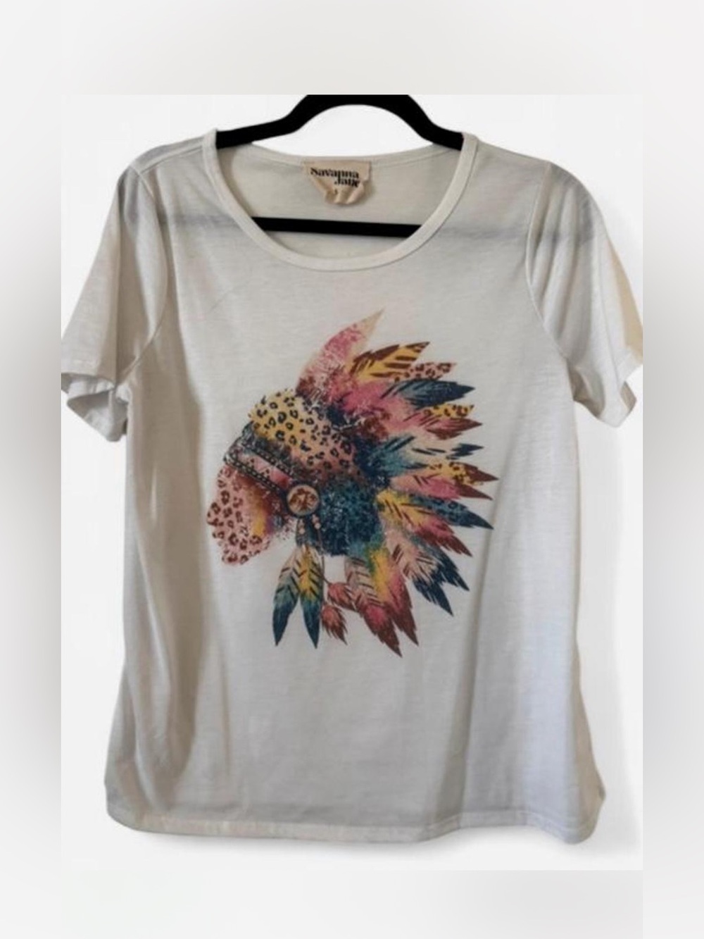 Savanna Jane White Tee with Colorful Feather Headdress Graphic